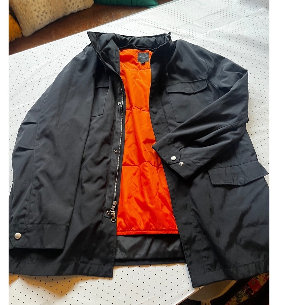Express Mens Thinsulate Field Jacket Black Orange Quilted Lining Hidden Hood XL